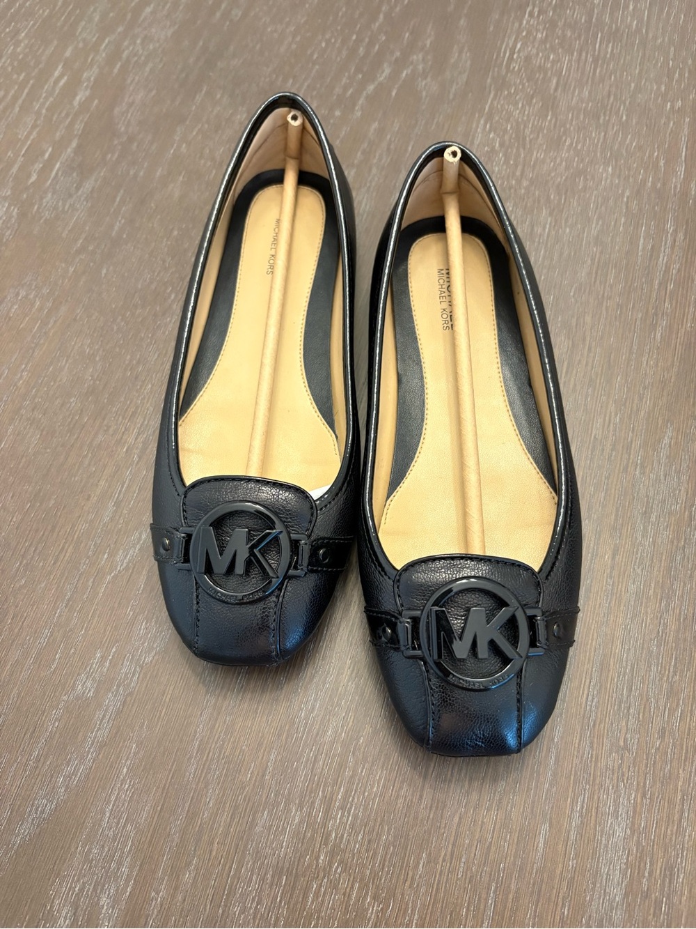 Michael Kors Black MK Logo Leather Ballet Flats